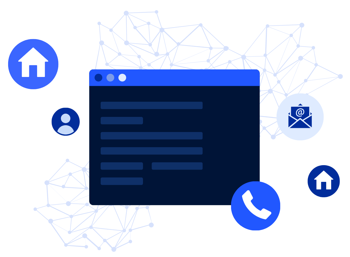 Skip Sherpa skip trace API showing connected data sources like home, phone, email, and user information.